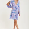 Women's Mini Dress in Lilac with Slit Sleeves and Unique Abstract Zebra Print - Liquorish