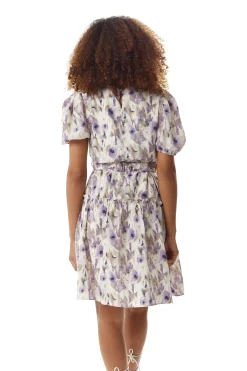 Women's Mini Dress in Lilac Floral with Short Sleeves and Matching Belt - Elegant Style by Liquorish