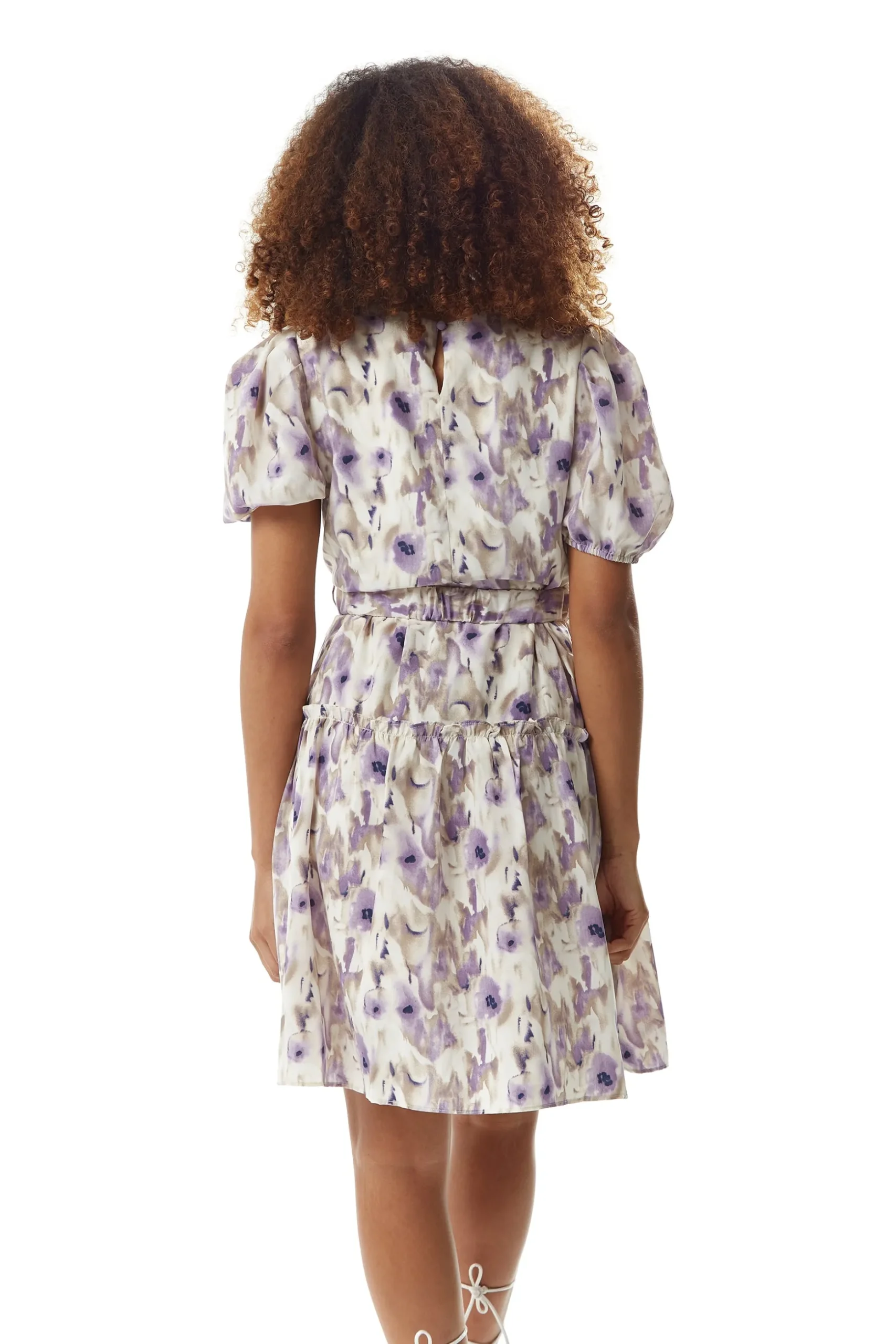 Women's Mini Dress in Lilac Floral with Short Sleeves and Matching Belt - Elegant Style by Liquorish