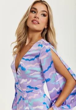 Women's Mini Dress in Lilac with Slit Sleeves and Unique Abstract Zebra Print - Liquorish