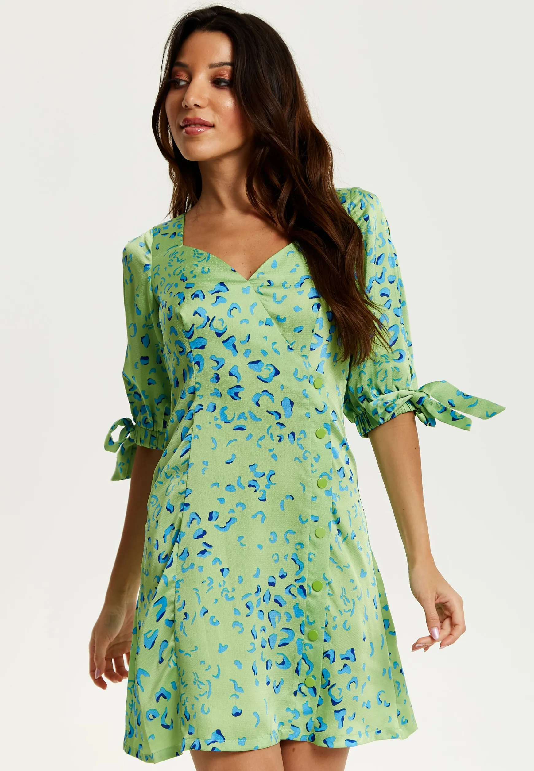 Women's Mini Dress in Mint with Tie-Up Sleeves and Back Detail - Stylish Liquorish