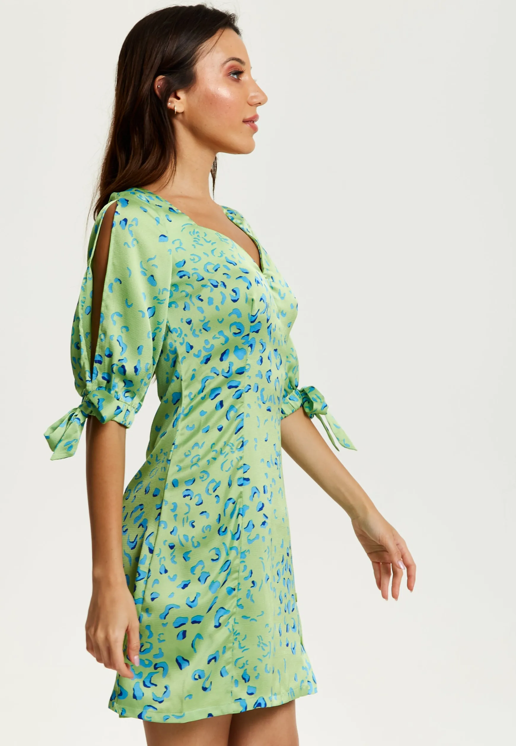 Women's Mini Dress in Mint with Tie-Up Sleeves and Back Detail - Stylish Liquorish