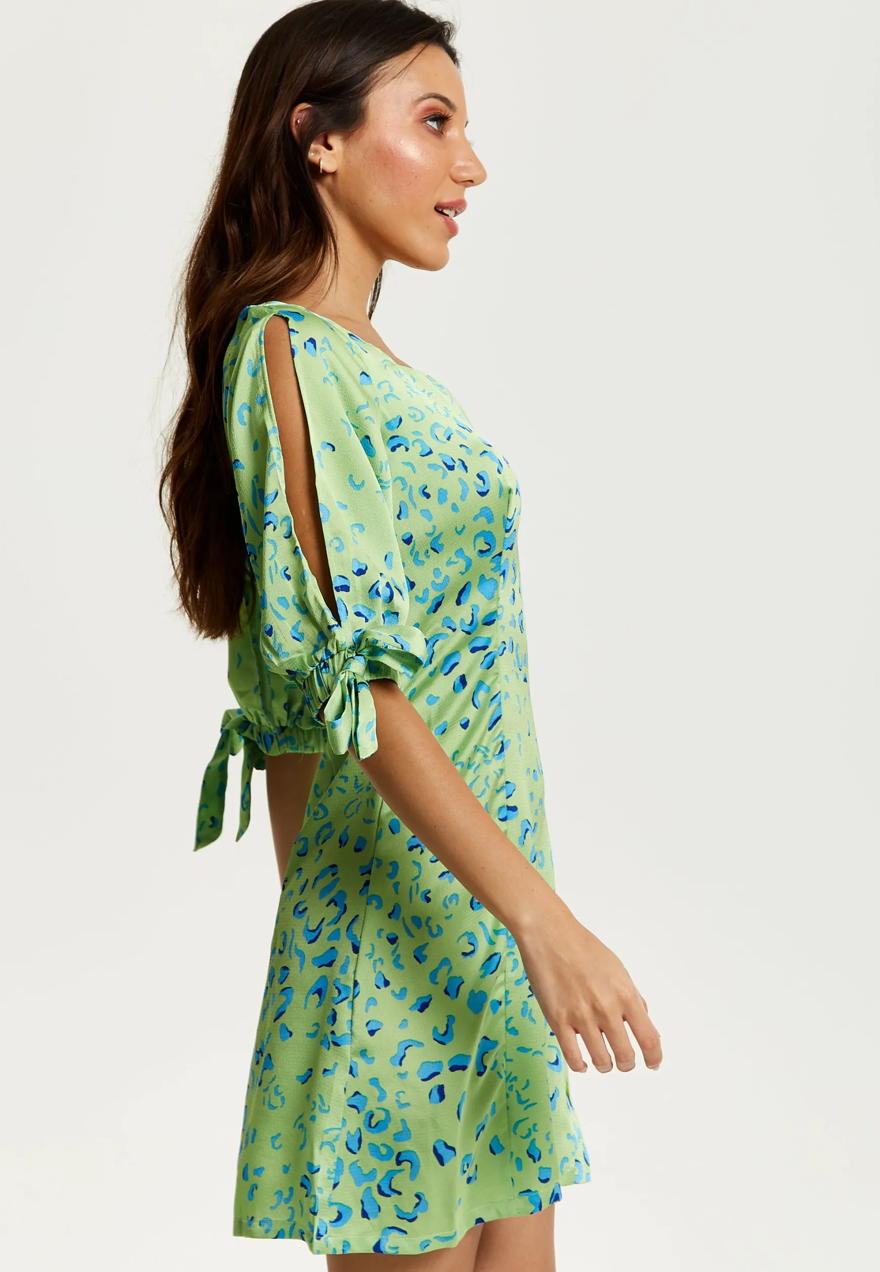 Women's Mini Dress in Mint with Tie-Up Sleeves and Back Detail - Stylish Liquorish