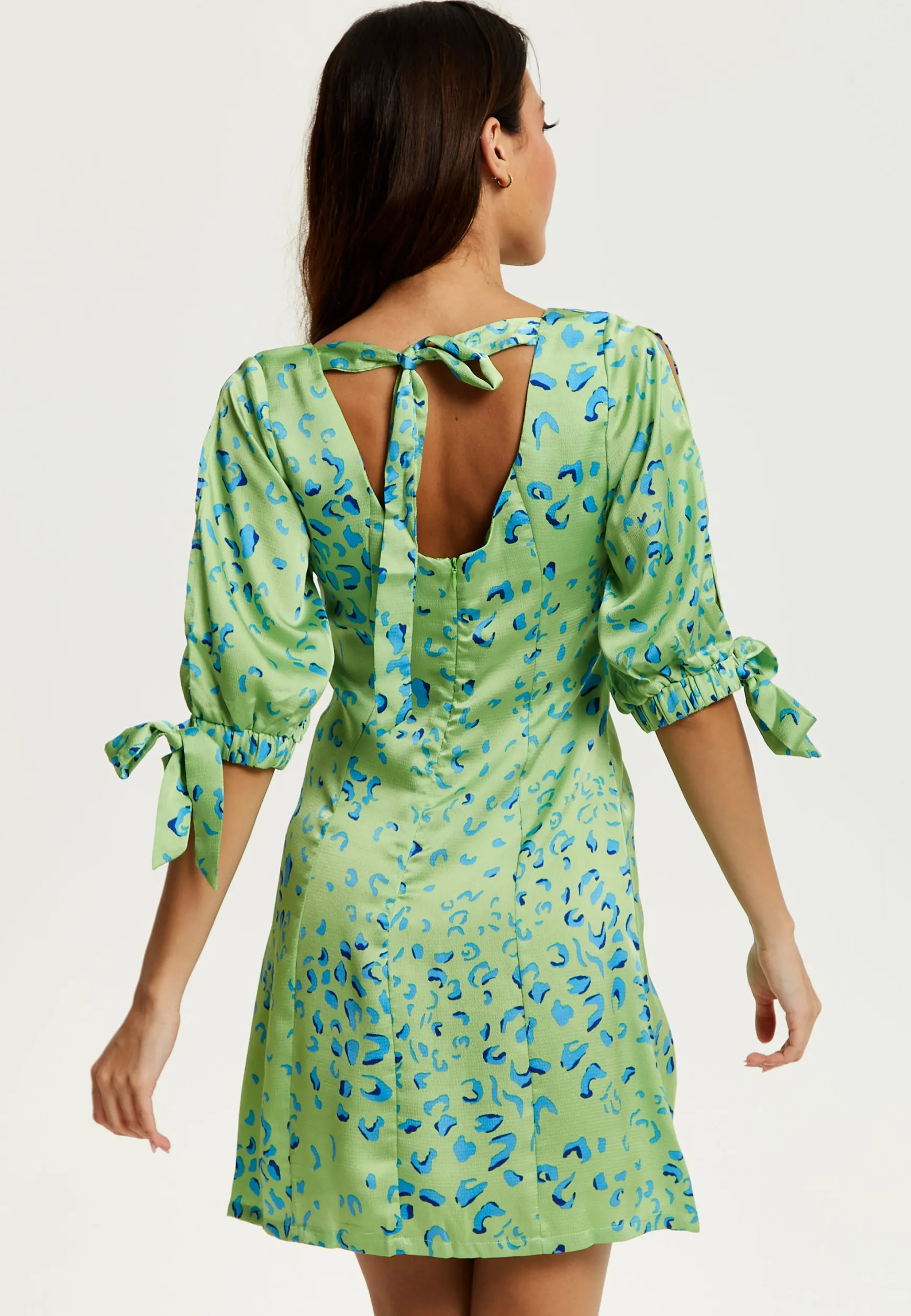 Women's Mini Dress in Mint with Tie-Up Sleeves and Back Detail - Stylish Liquorish