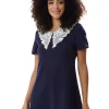 Women's Mini Dress in Navy with Short Sleeves and Lace Collar - Elegant Style by Liquorish