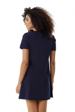 Women's Mini Dress in Navy with Short Sleeves and Lace Collar - Elegant Style by Liquorish