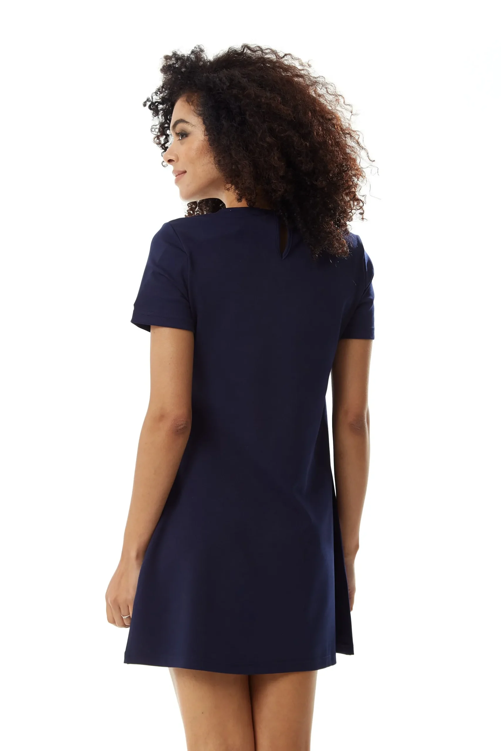 Women's Mini Dress in Navy with Short Sleeves and Lace Collar - Elegant Style by Liquorish