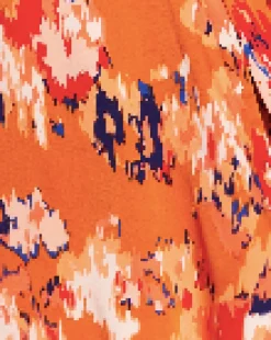 Women’s Mini Dress in Orange with Long Sleeves, Abstract Print Wrap Style by Liquorish