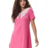 Women's Mini Dress in Pink with Short Sleeves and Lace Collar - Elegant Charm by Liquorish