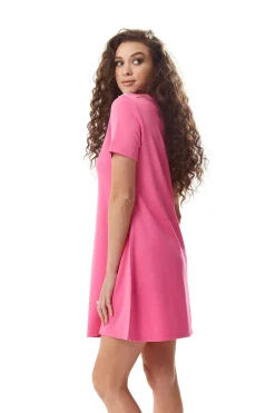 Women's Mini Dress in Pink with Short Sleeves and Lace Collar - Elegant Charm by Liquorish