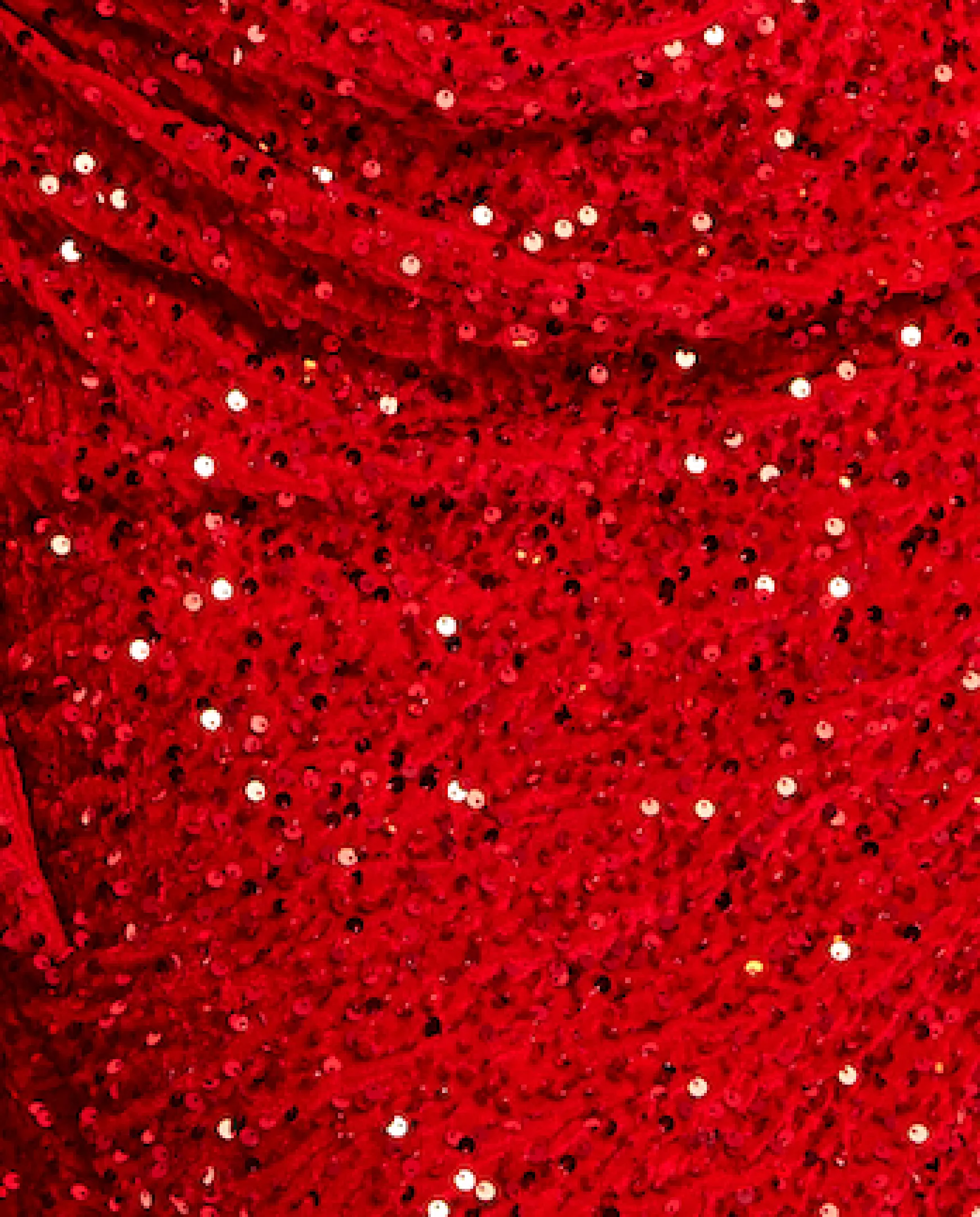 Women's Mini Dress in Red Sequin Velvet with One Shoulder Design and Short Sleeve Detail - Liquorish