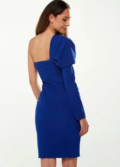 Women's Mini Dress in Royal Blue with Asymmetric Design and One Full-Length Sleeve - Liquorish