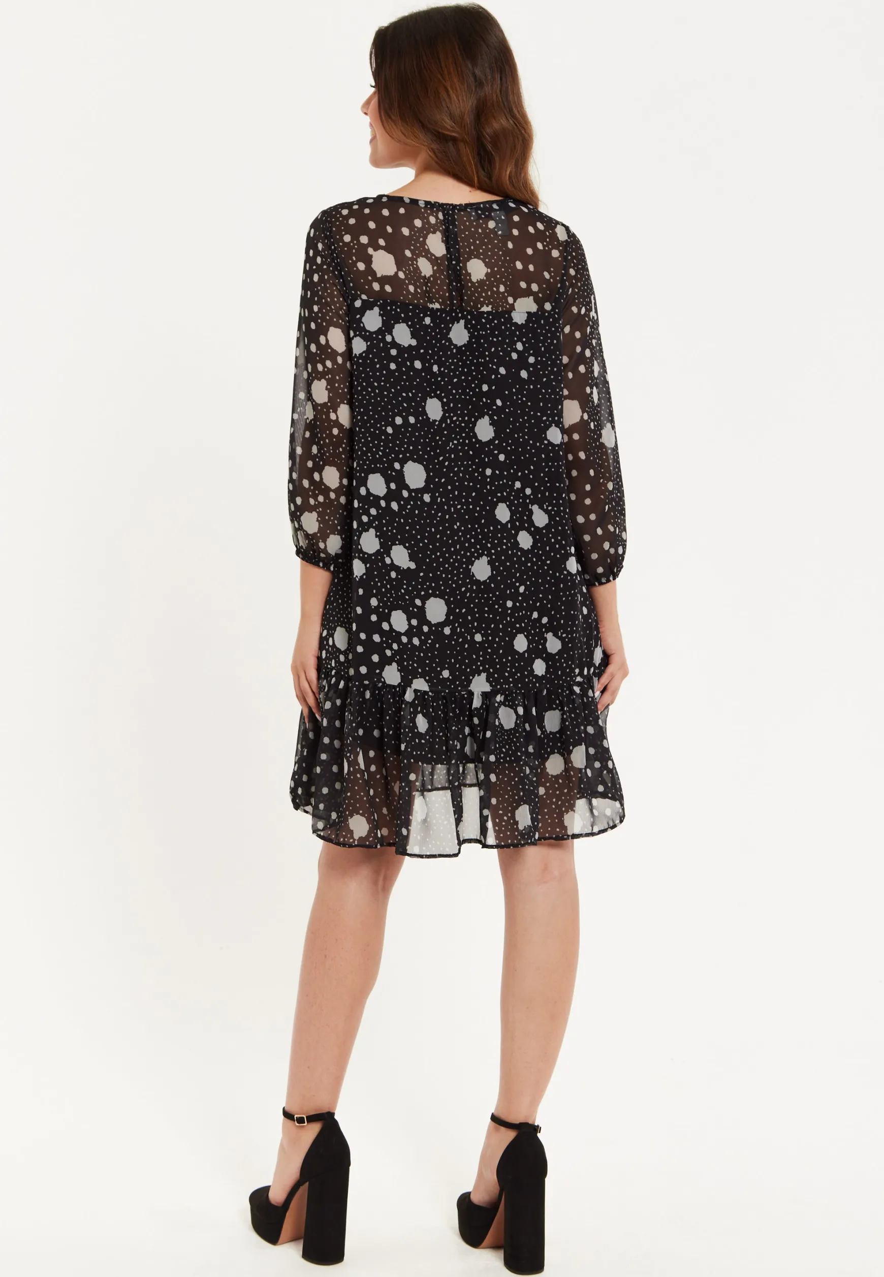 Women's Mini Dress, Long Sleeve, Polka Dot Print, Chiffon Fabric, Relaxed Fit, Playful Charm