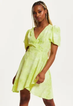 Women's Mini Dress with Angel Sleeves in Pistachio - Stylish Wrap Design, Perfect for Any Occasion - Liquorish