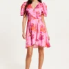 Women's Mini Dress with Angel Sleeves and Floral Print in Pink - Perfectly Chic by Liquorish
