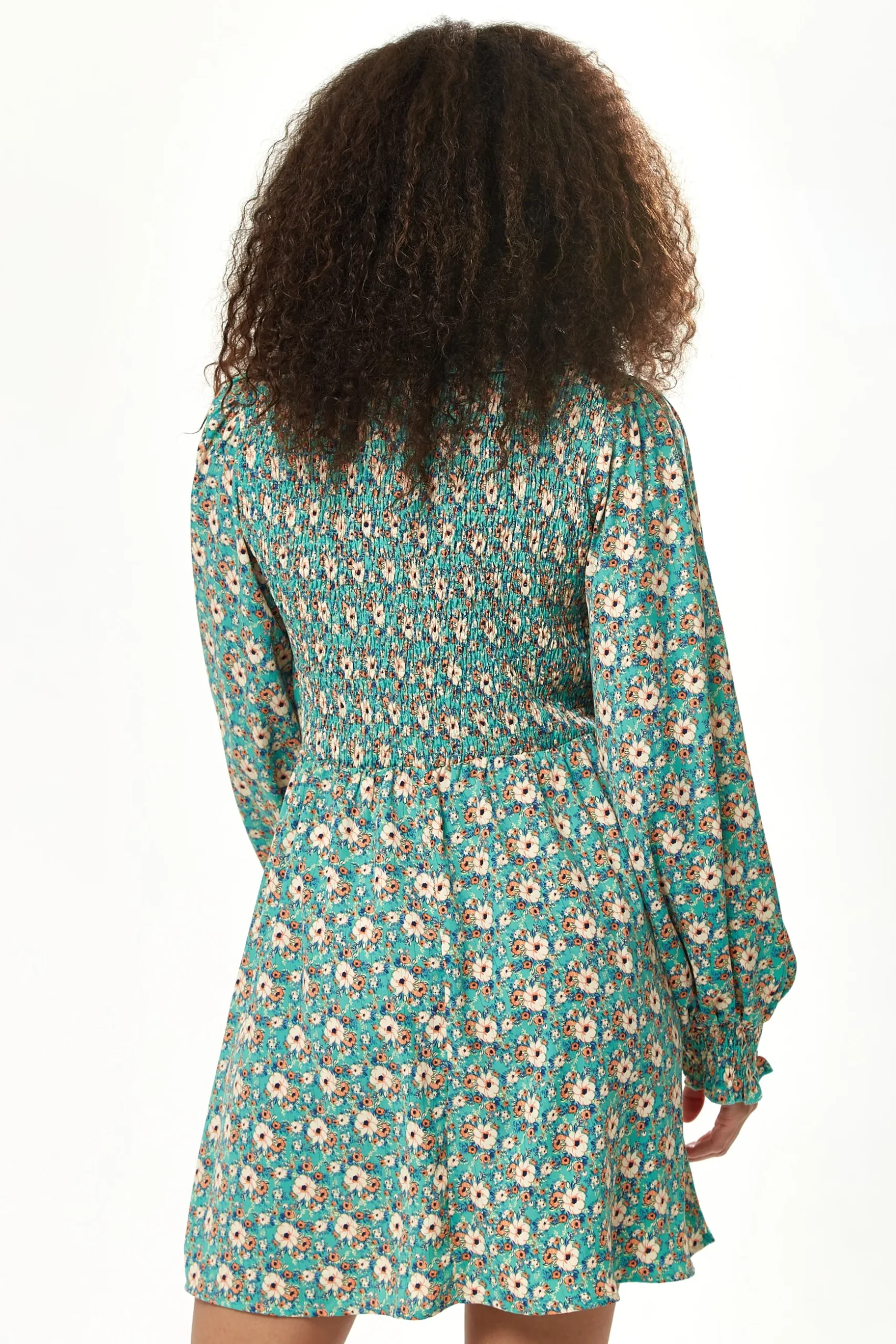 Women’s Mini Dress with Balloon Sleeves in Green featuring Peter Pan Collar - Liquorish