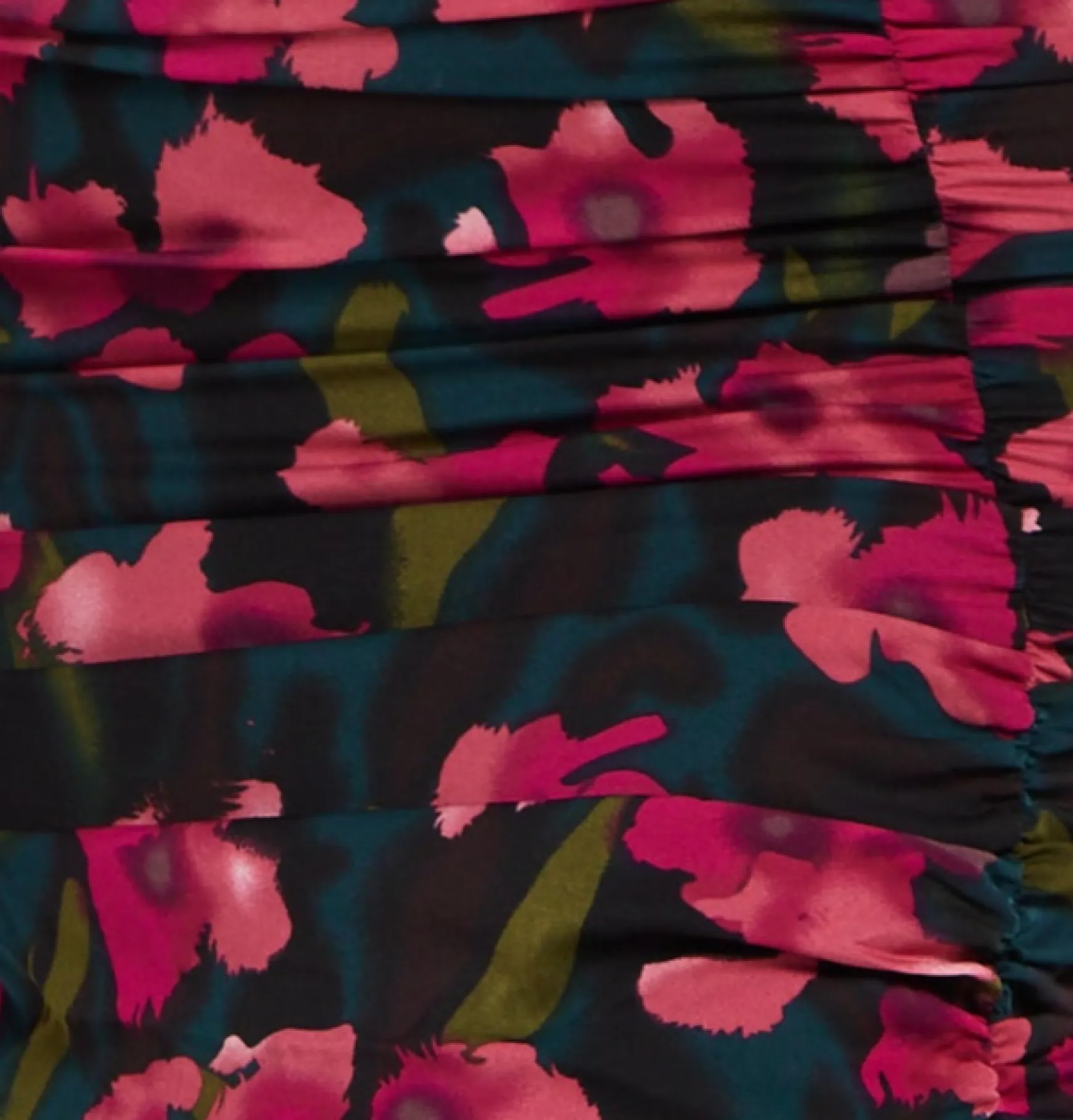 Women's Mini Dress with Balloon Sleeves, Floral Print and Front Ruching in Charming Pastel Colors - Liquorish