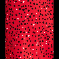 Women's Mini Dress with Long Sleeves in Red - Heart Print Wrap Style, V Neck, Adjustable Tie Waist, by Liquorish