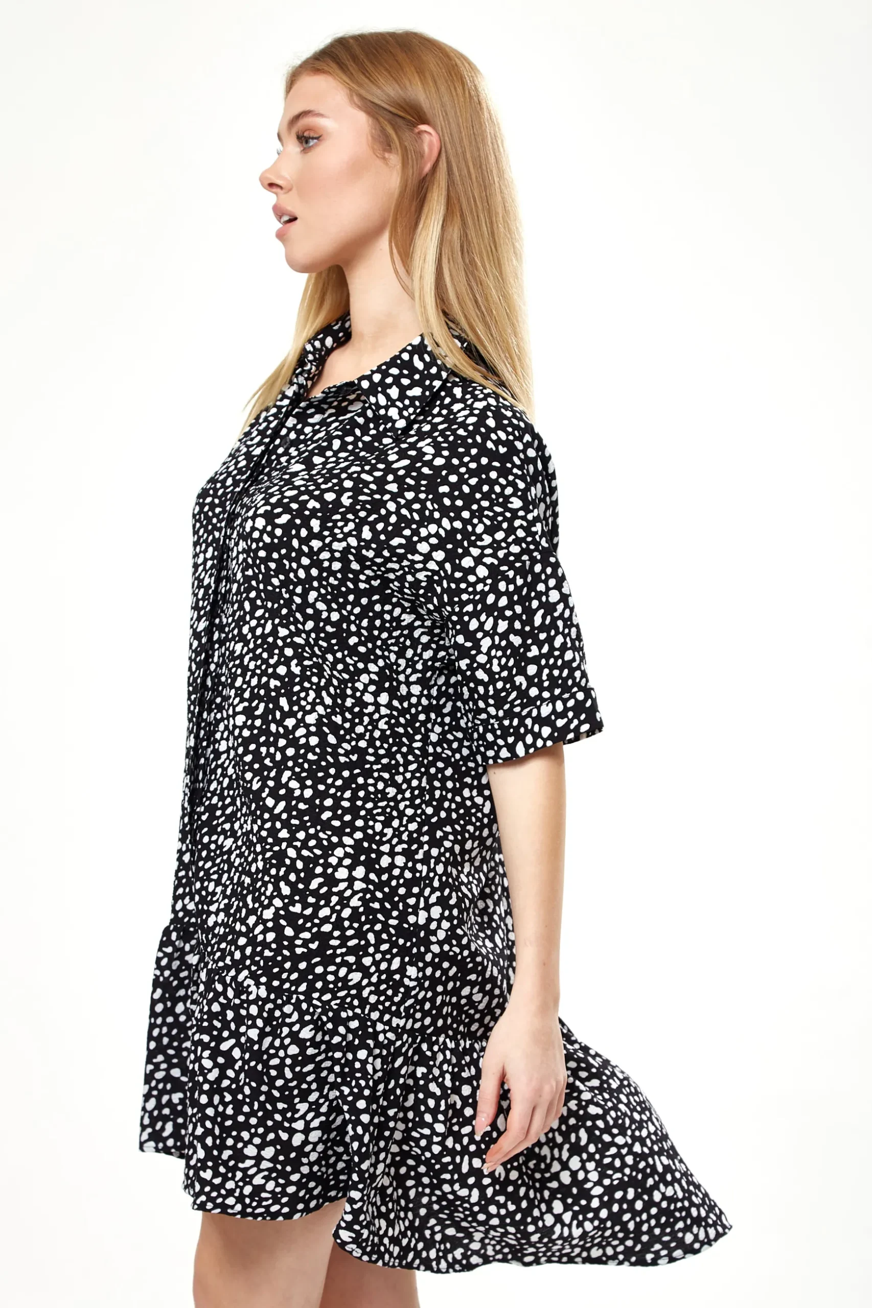 Women's Mini Dress with Short Sleeves in Black and White Animal Print - Stylish and Oversized Fit by Liquorish
