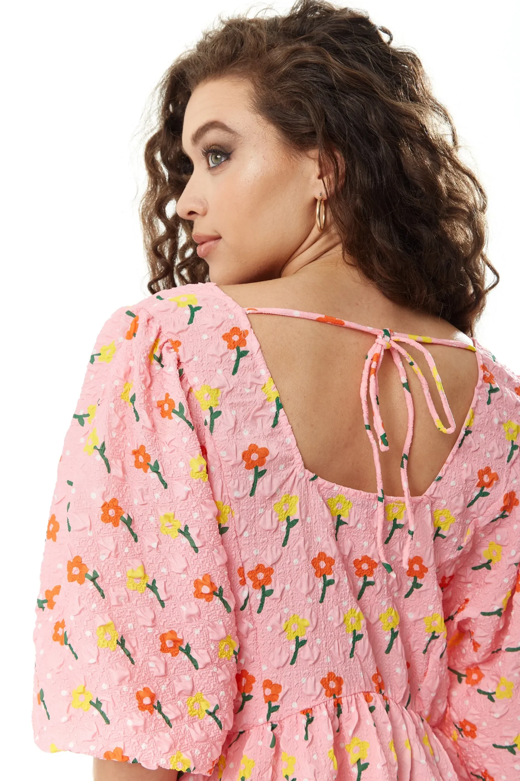 Women's Mini Dress with Short Sleeves in Pink Floral Smock Style - Elegant and Comfortable by Liquorish