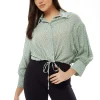 Women's Mint Green Crop Shirt - Cropped Style, Tie Waist, Short Sleeves, Solid Color, UK Sizes S-8, M-10, L-12