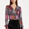 Women's Multicolour Animal Print Wrap Top with Long Sleeves, Deep V-Neckline, and Matching Tie Waist. Perfect for Day Out!