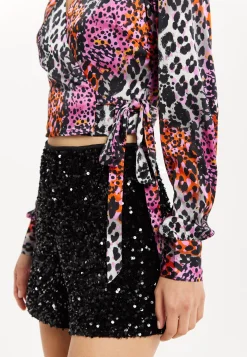 Women's Multicolour Animal Print Wrap Top with Long Sleeves, Deep V-Neckline, and Matching Tie Waist. Perfect for Day Out!