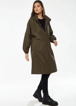 Women's Never Give Up Parka in Khaki with Full-Length Sleeves, Eye-Catching Embroidery, and Practical Side Pockets