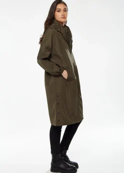 Women's Never Give Up Parka in Khaki with Full-Length Sleeves, Eye-Catching Embroidery, and Practical Side Pockets