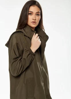 Women's Never Give Up Parka in Khaki with Full-Length Sleeves, Eye-Catching Embroidery, and Practical Side Pockets