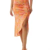Women's Orange Print Midi Skirt with Side Slit and Fake Buttons - Perfect for Summer Holidays by Liquorish