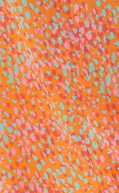 Women's Orange Print Midi Skirt with Side Slit and Fake Buttons - Perfect for Summer Holidays by Liquorish