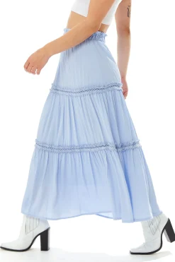 Women's Plain Blue Maxi Skirt with Elasticated Waist - Regular Fit by Liquorish