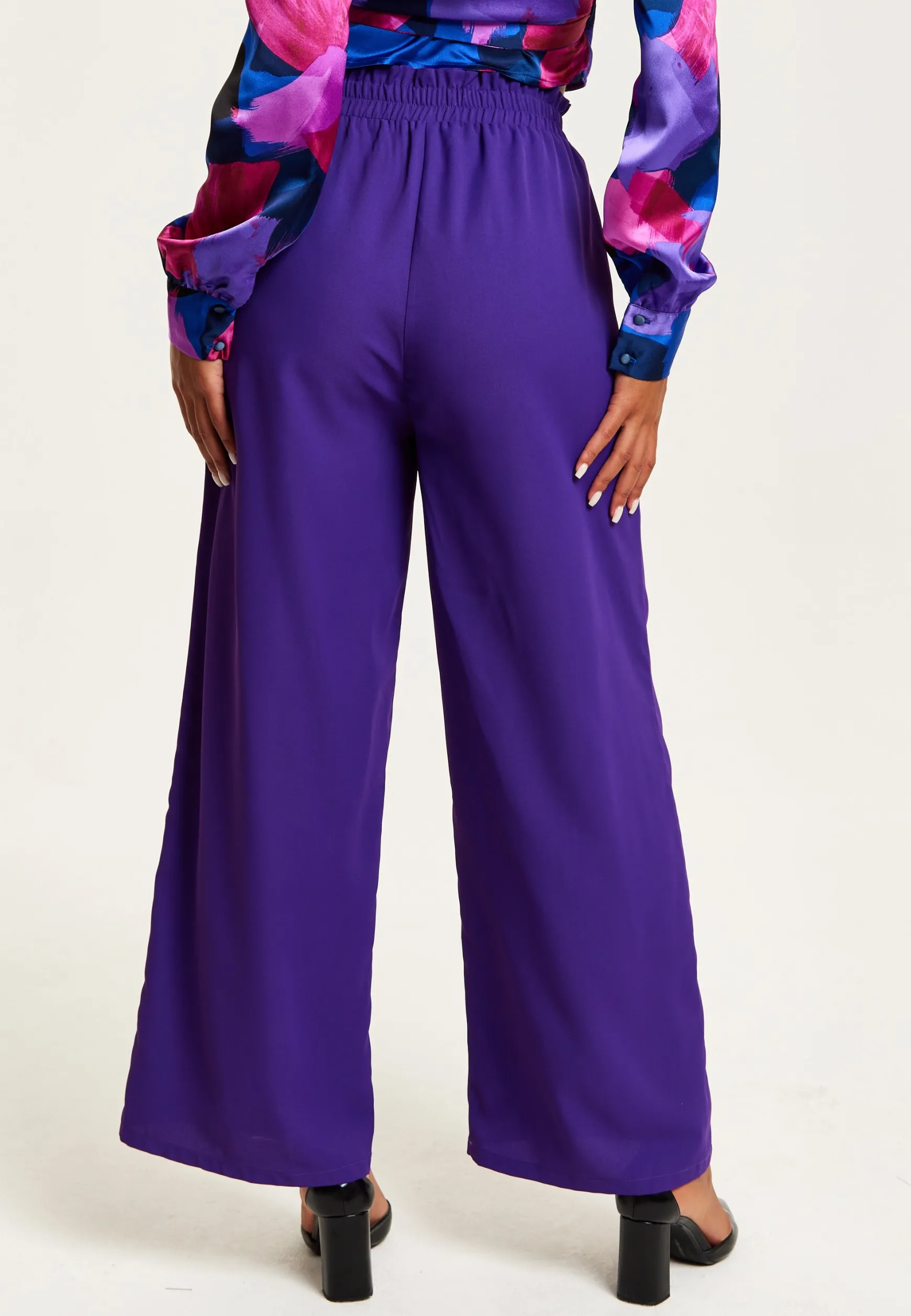 Women’s Purple Wide Leg Trousers with High Waist, Elasticated Waist & Front Pockets - Liquorish