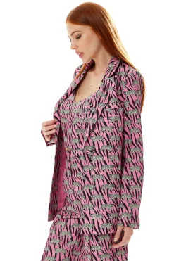 Women's Relaxed Purple Animal Print Blazer with Padded Shoulders - Liquorish