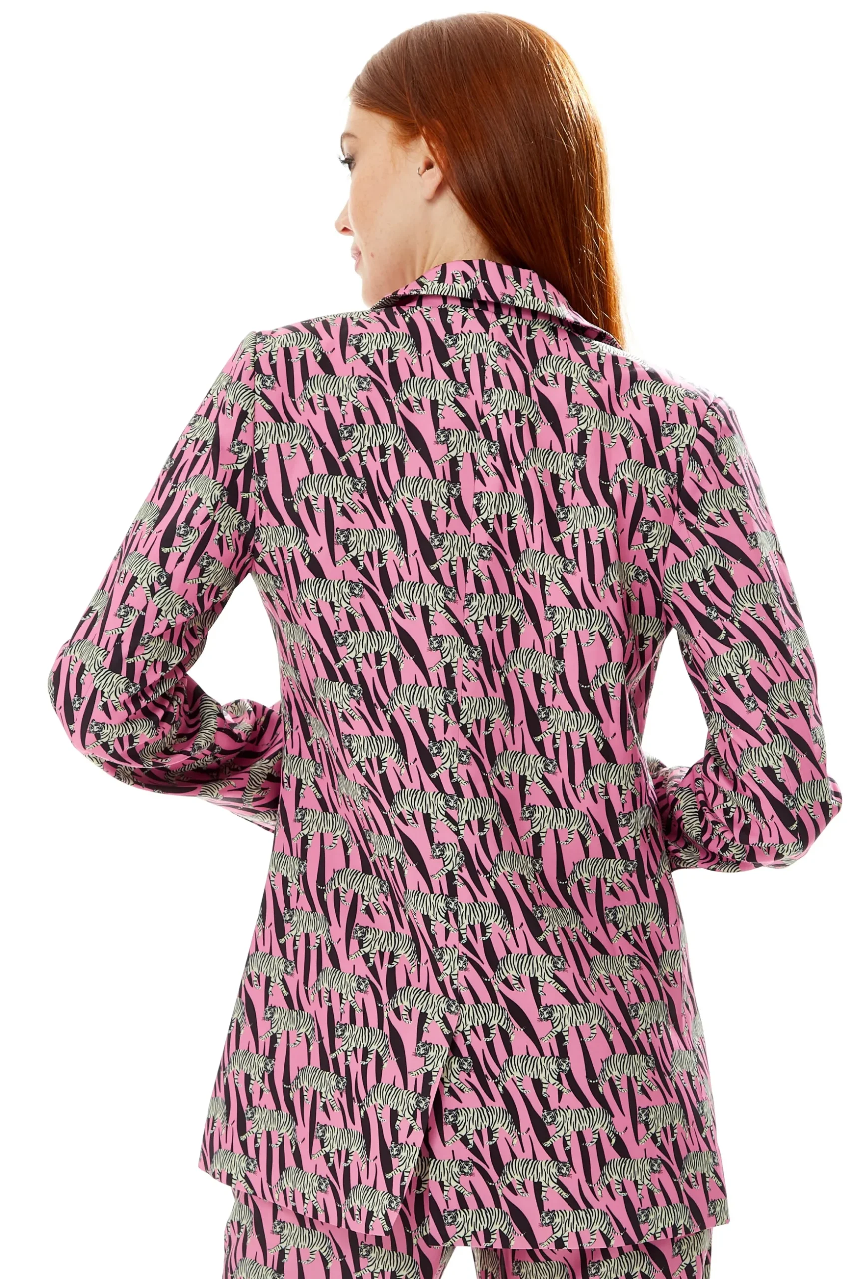 Women's Relaxed Purple Animal Print Blazer with Padded Shoulders - Liquorish