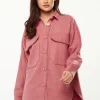 Women’s Shirt Jacket with Oversized Pocket in Pink - Classic Button-Up, Collar, Full-Length Sleeves, Oversized Fit