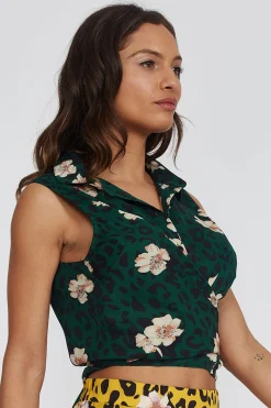 Women's Shirt Tie Front in Leopard and Floral Print - Shirt collar, button placket, tie-hem, mixed print, regular fit.