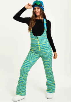 Women's Ski Waterproof Salopette In Multi Dogtooth Print - Sleeveless, Adjustable Straps, Skinny Fit, Zip Fastening