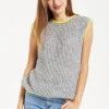 Women's Super Soft Sleeveless Ribbed Knit Sweater Vest - Grey with Contrasting White Trim