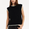 Women’s Super Soft Sleeveless Ribbed Knit Sweater Vest - Black & White with Modern Contrasting Trim