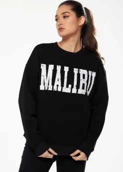 Women’s Sweatshirt with Malibu Print in Black - Classic Round Neck, Long Sleeves, Comfortable Fit, Versatile Style