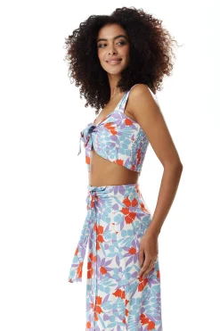 Women’s Tie Front Floral Print Crop Top in Blue and Red - Summer Perfect, Elasticated Back, Regular Fit, Co-ord Set.