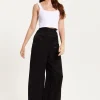 Women's Trousers - High Waist Black Animal Print Wide Leg with Front Buttons & Pockets, Fits Small - Liquorish