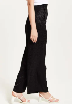 Women's Trousers - High Waist Black Animal Print Wide Leg with Front Buttons & Pockets, Fits Small - Liquorish