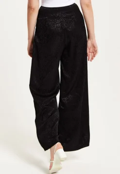 Women's Trousers - High Waist Black Animal Print Wide Leg with Front Buttons & Pockets, Fits Small - Liquorish