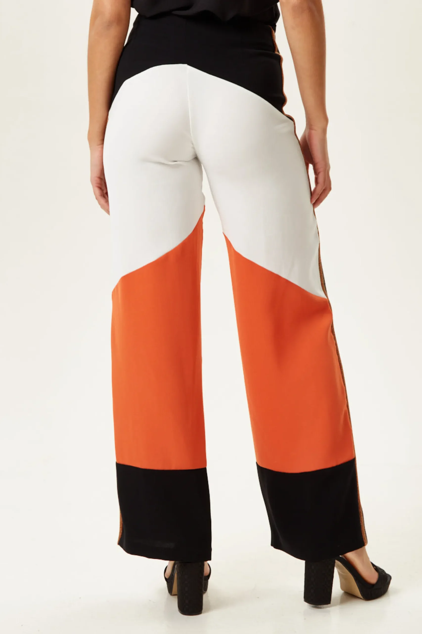 Women's Trousers: High Rise Wide Leg Colour Block with Lurex Details - Side Zip, Regular Fit - Liquorish