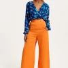 Women's Trousers High Waist Orange Wide Leg with Front Buttons and Pockets, Zip-Side Fastening, Liquorish