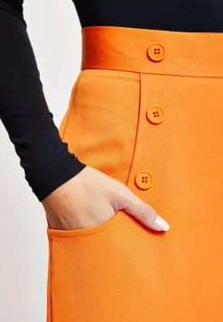 Women's Trousers High Waist Orange Wide Leg with Front Buttons and Pockets, Zip-Side Fastening, Liquorish
