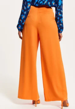 Women's Trousers High Waist Orange Wide Leg with Front Buttons and Pockets, Zip-Side Fastening, Liquorish